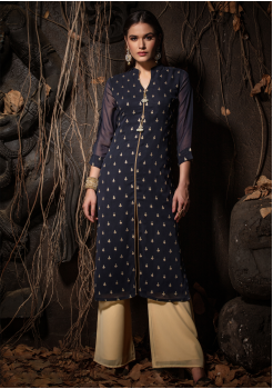 Blue Color Designer Georgette Straight Cut Kurti